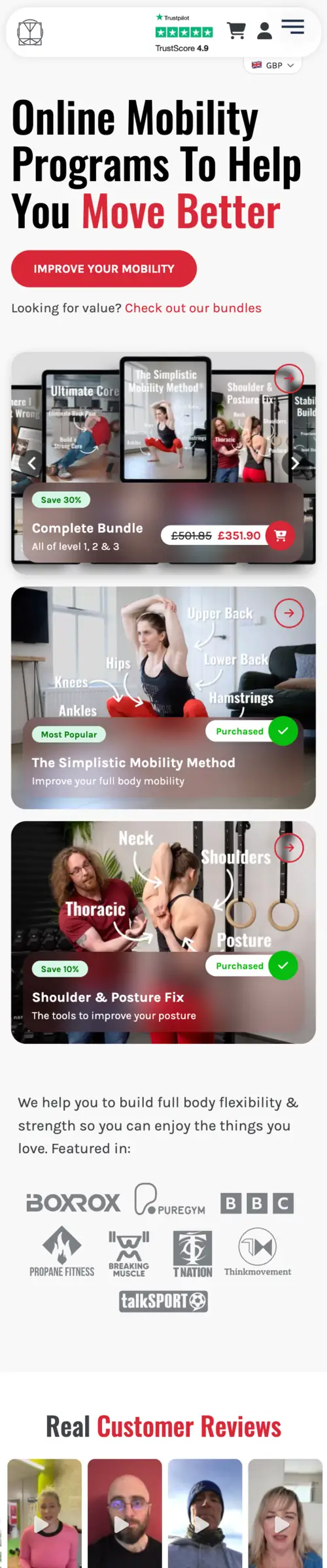 Tom Morrison online mobility store shown on mobile