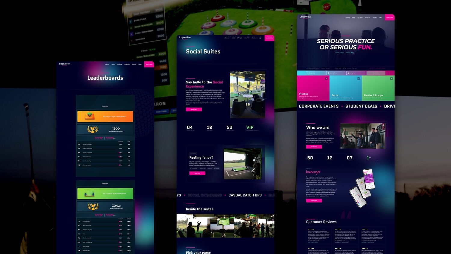 Pages from the Laganview Golf Centre website, which runs on a booking system built by Element Seven