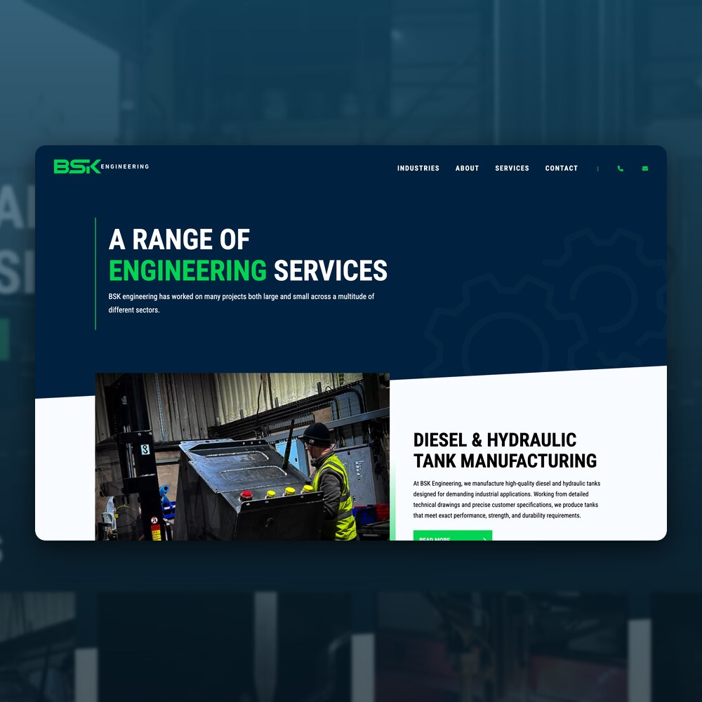 The BSK Engineering services page, including diesel and hydraulic tank manufacturing