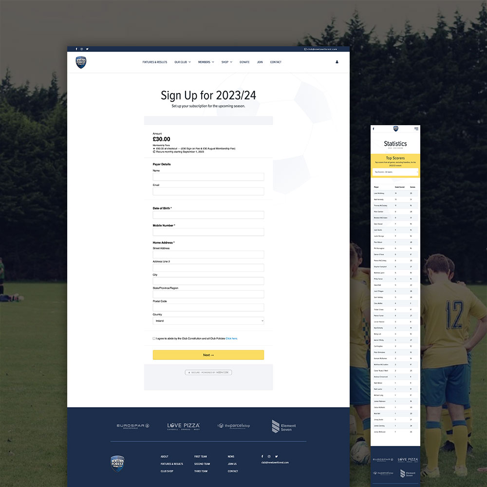 Newtown Forest Football Club Website Design by Element Seven respinsive, modern