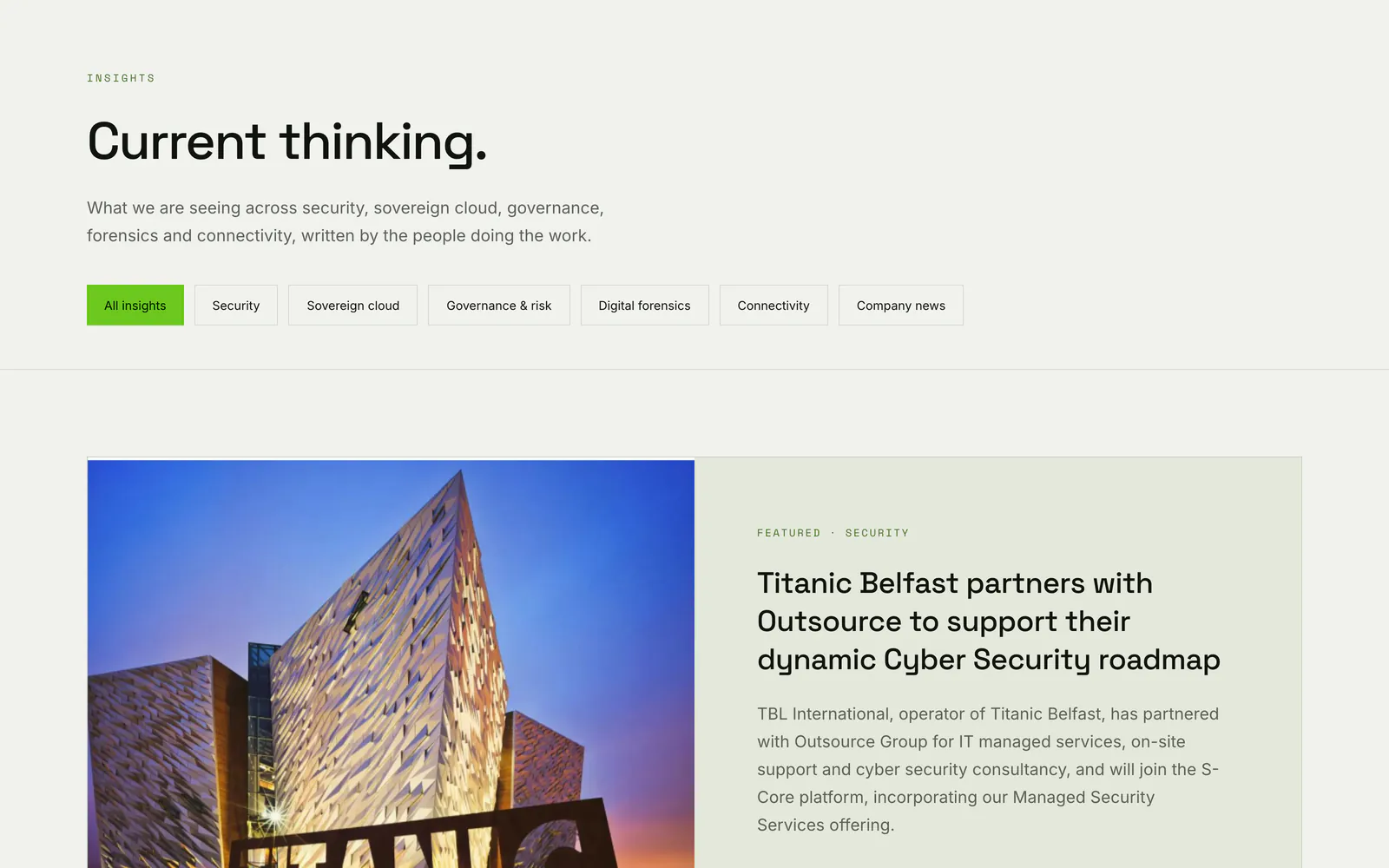 The Insights page on the new Outsource Group site