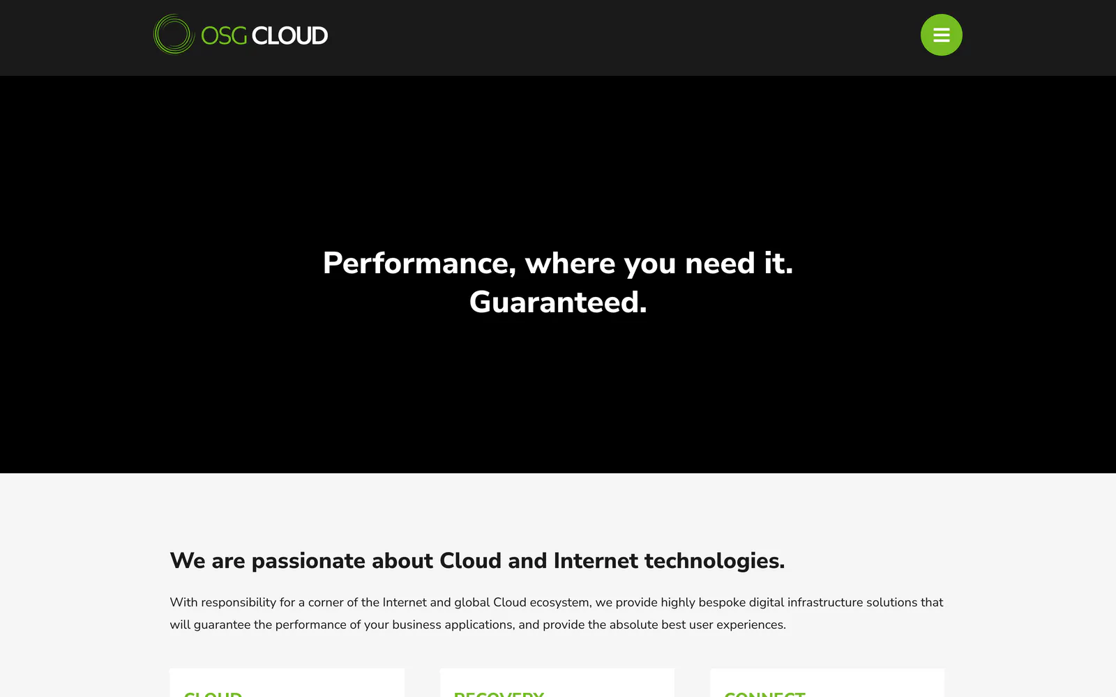 The old osgcloud.co.uk homepage, under its own OSG Cloud logo