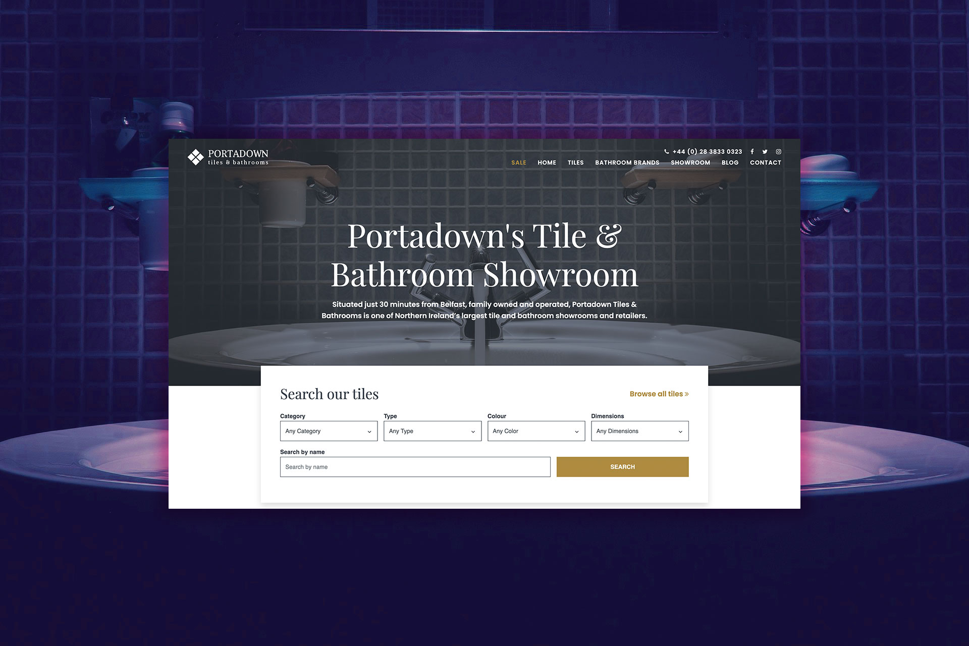 Portadown Tiles & Bathrooms Website Design by Element Seven respinsive, modern