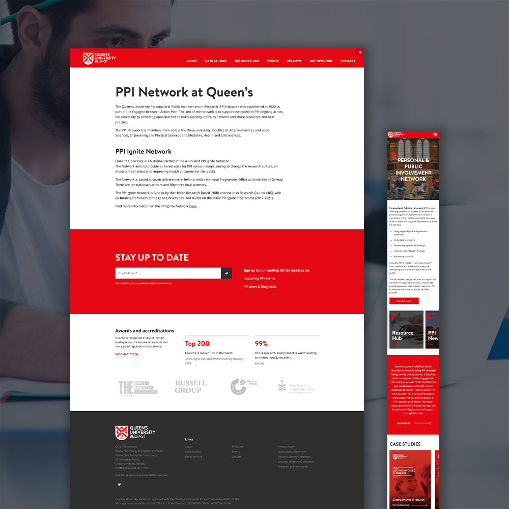 QUB PPI Hub Website Design by Element Seven resppnsive, modern