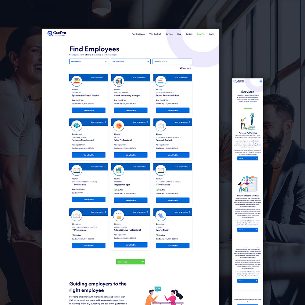 QuoPro Recruitment Website Design by Element Seven resppnsive, modern