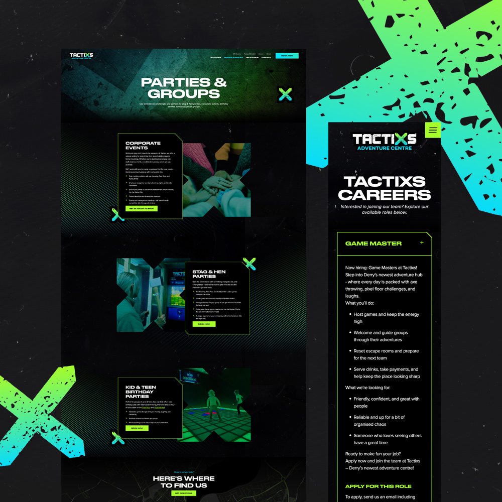Tactixs Adventure Centre Website Design by Element Seven responsive, modern