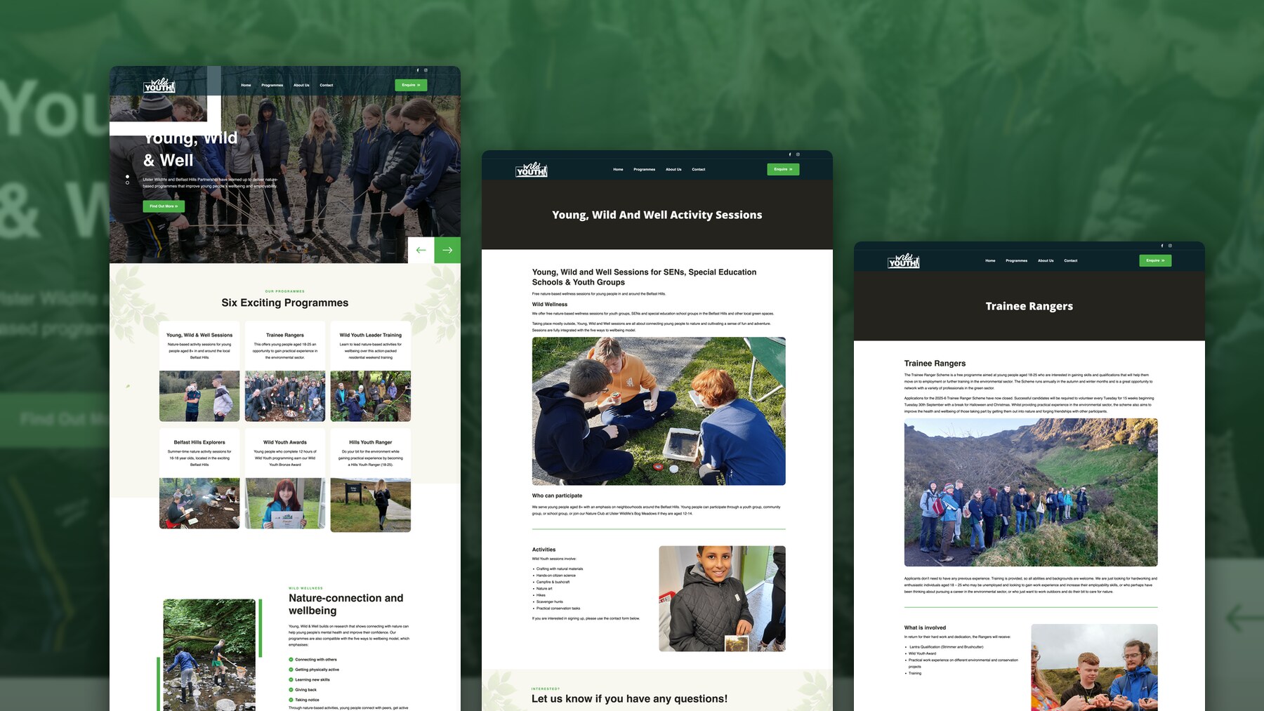 Several Wild Youth pages together, showing the programmes and booking information