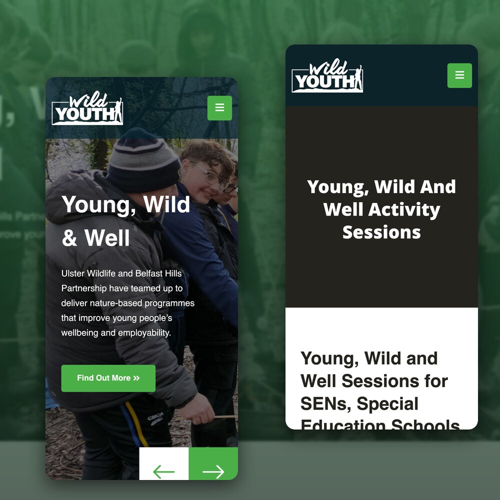 The Young, Wild and Well activity sessions page shown on mobile