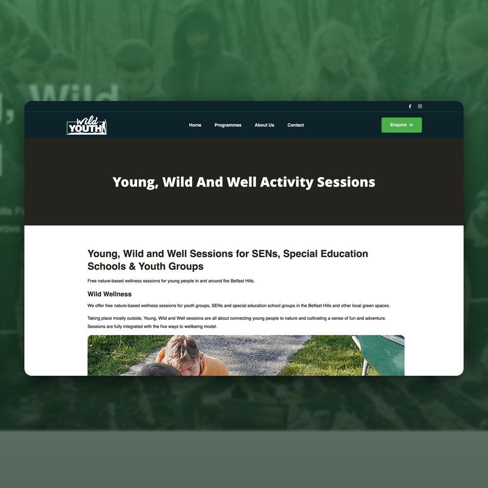 The Wild Youth activity sessions page for schools and special education groups